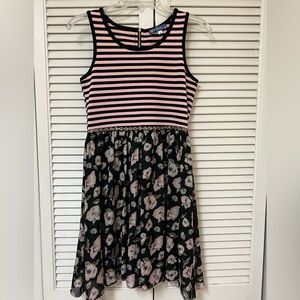 Truly Me by Sara Sara Pink and Black Striped Floral Sleeveless Dress Size 16 EUC